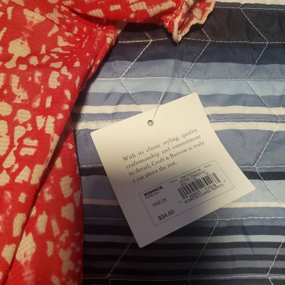 NEW Croft & Barrow 2X Blouse Pink Floral Ruched Neckline and Hem Front Tie Flowy - Picture 8 of 11